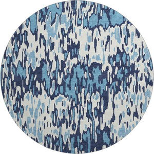 HomeRoots 8' Blue And Ivory Striped Washable Round Rug - UV Protected, Stain Resistant for Busy Homes & Patios 677792