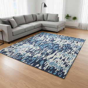 HomeRoots 8' x 10' Striped Washable Area Rug – Durable Blue & Ivory Design with UV Protection for Versatile Use 677793