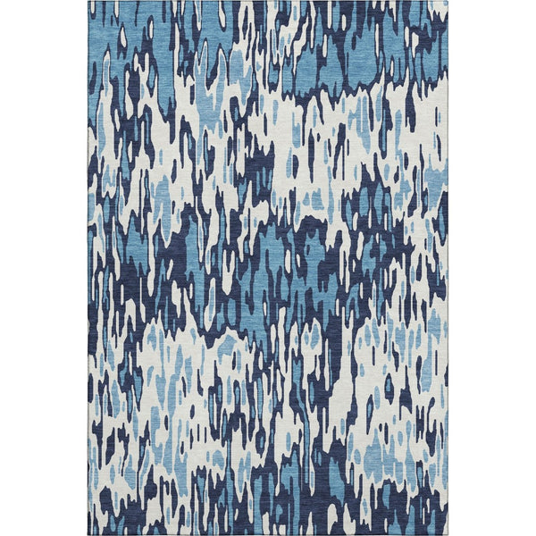HomeRoots 8' x 10' Striped Washable Area Rug – Durable Blue & Ivory Design with UV Protection for Versatile Use 677793