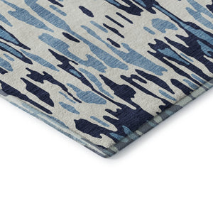 HomeRoots 8' x 10' Striped Washable Area Rug – Durable Blue & Ivory Design with UV Protection for Versatile Use 677793