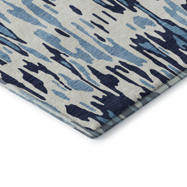 HomeRoots 8' x 10' Striped Washable Area Rug – Durable Blue & Ivory Design with UV Protection for Versatile Use 677793