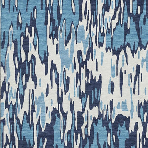 HomeRoots 8' x 10' Striped Washable Area Rug – Durable Blue & Ivory Design with UV Protection for Versatile Use 677793