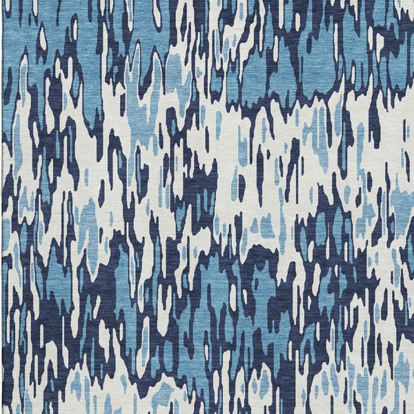 HomeRoots 8' x 10' Striped Washable Area Rug – Durable Blue & Ivory Design with UV Protection for Versatile Use 677793