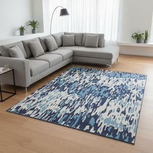 HomeRoots 9' X 12' Blue And Ivory Striped Washable Area Rug – Durable, UV-Protected, Stylish for Any Space 677794