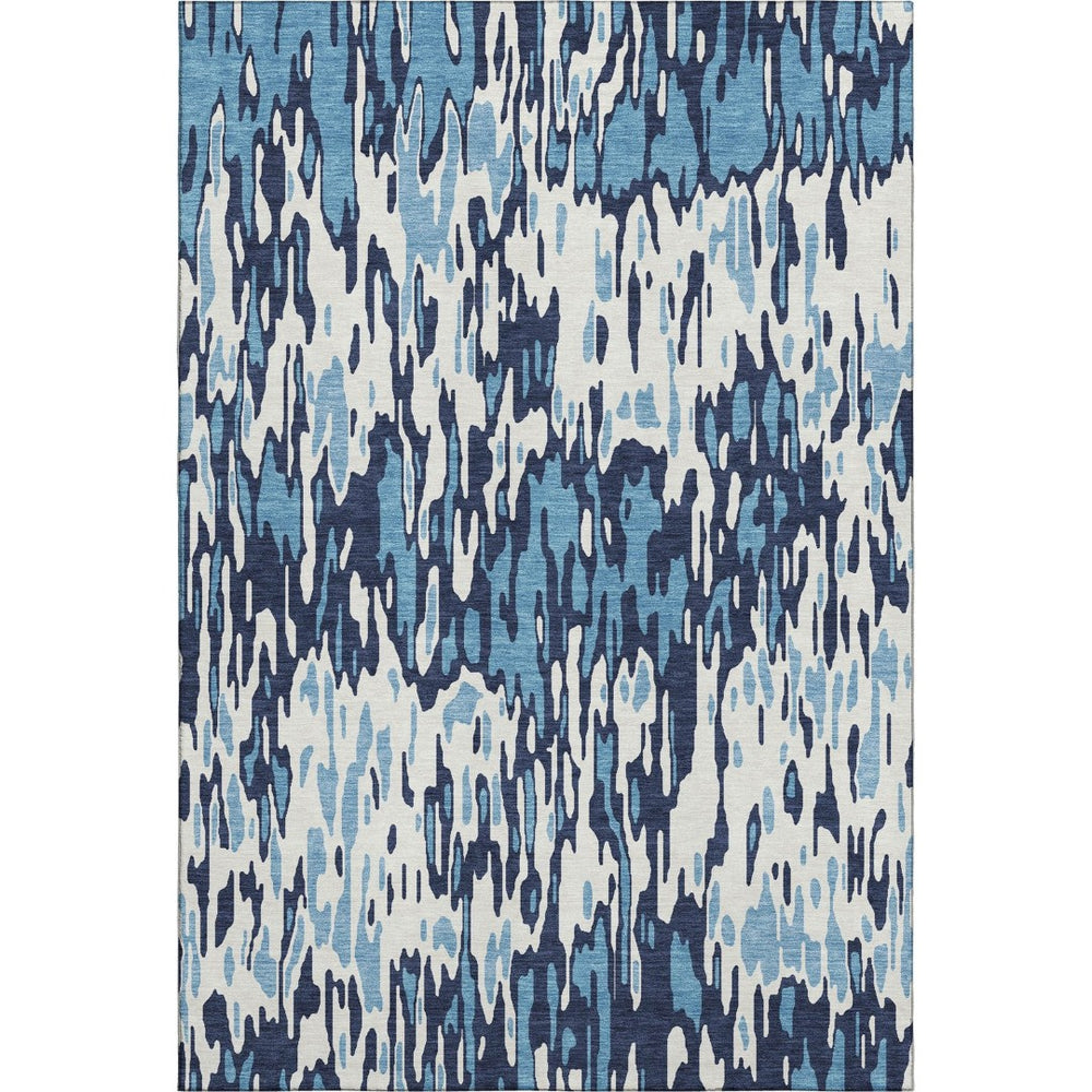 HomeRoots 9' X 12' Blue And Ivory Striped Washable Area Rug – Durable, UV-Protected, Stylish for Any Space 677794