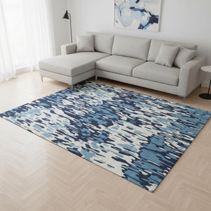 HomeRoots 10' Blue and Ivory Striped Washable Area Rug – Durable, UV Protected, Easy-Care for Coastal Homes 677795