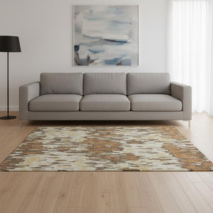 HomeRoots 5' X 8' Stylish Copper, Ivory & Brown Striped Area Rug – Washable, UV-Protected & Family-Friendly! 677797