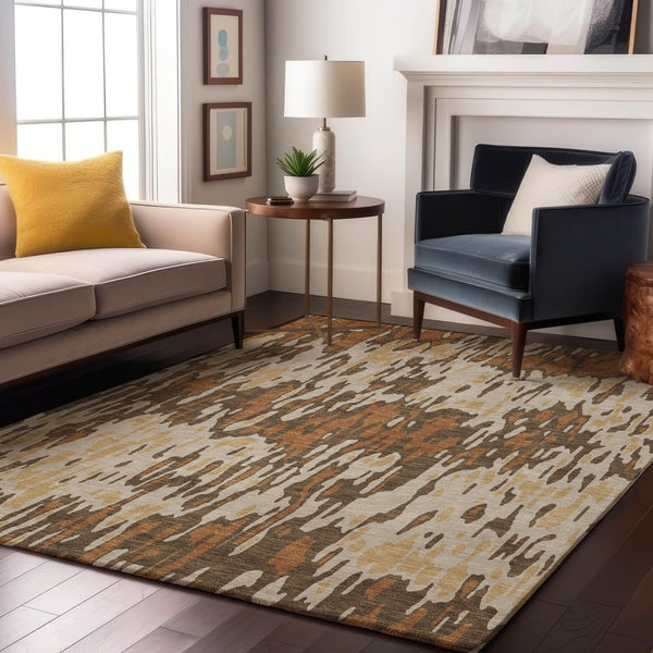 HomeRoots 5' X 8' Stylish Copper, Ivory & Brown Striped Area Rug – Washable, UV-Protected & Family-Friendly! 677797