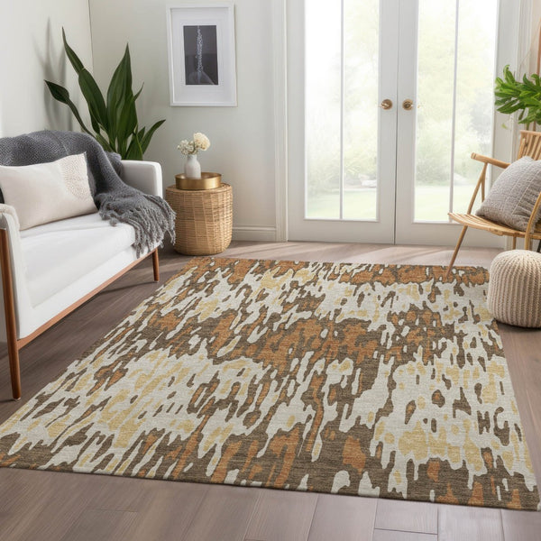 HomeRoots 5' X 8' Stylish Copper, Ivory & Brown Striped Area Rug – Washable, UV-Protected & Family-Friendly! 677797