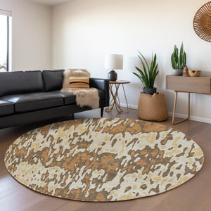 HomeRoots 8' Copper Striped Round Rug - Washable, UV-Protected, Durable Polyester for Indoor & Outdoor Use 677798