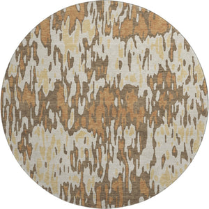 HomeRoots 8' Copper Striped Round Rug - Washable, UV-Protected, Durable Polyester for Indoor & Outdoor Use 677798