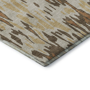 HomeRoots 8' Copper Striped Round Rug - Washable, UV-Protected, Durable Polyester for Indoor & Outdoor Use 677798