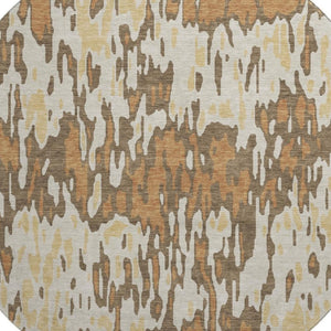 HomeRoots 8' Copper Striped Round Rug - Washable, UV-Protected, Durable Polyester for Indoor & Outdoor Use 677798