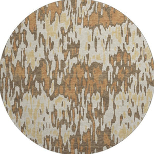 HomeRoots 8' Copper Striped Round Rug - Washable, UV-Protected, Durable Polyester for Indoor & Outdoor Use 677798