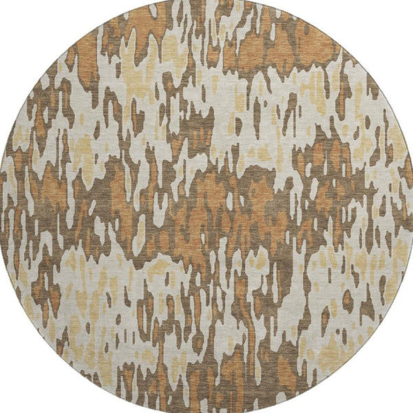 HomeRoots 8' Copper Striped Round Rug - Washable, UV-Protected, Durable Polyester for Indoor & Outdoor Use 677798