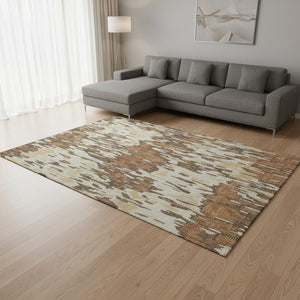 HomeRoots 8' X 10' Striped Area Rug in Copper, Ivory & Brown - Washable, UV Protected, Kid & Pet Friendly! 677799