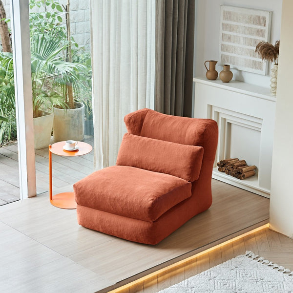 English Elm Cloud Corduroy Sleeper Chair Foldable High Density Foam Seat for Small Space Living Orange W1765P448612