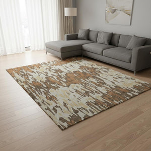 HomeRoots 10' Striped Washable Area Rug in Copper, Ivory & Brown – UV Protected, Durable & Family-Friendly Design 677801