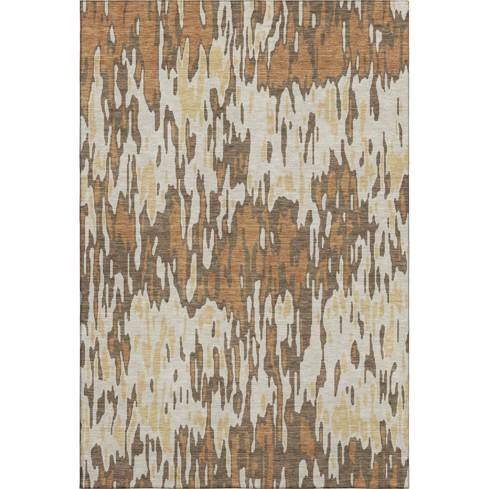 HomeRoots 10' Striped Washable Area Rug in Copper, Ivory & Brown – UV Protected, Durable & Family-Friendly Design 677801