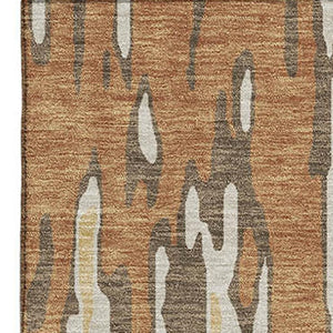 HomeRoots 10' Striped Washable Area Rug in Copper, Ivory & Brown – UV Protected, Durable & Family-Friendly Design 677801