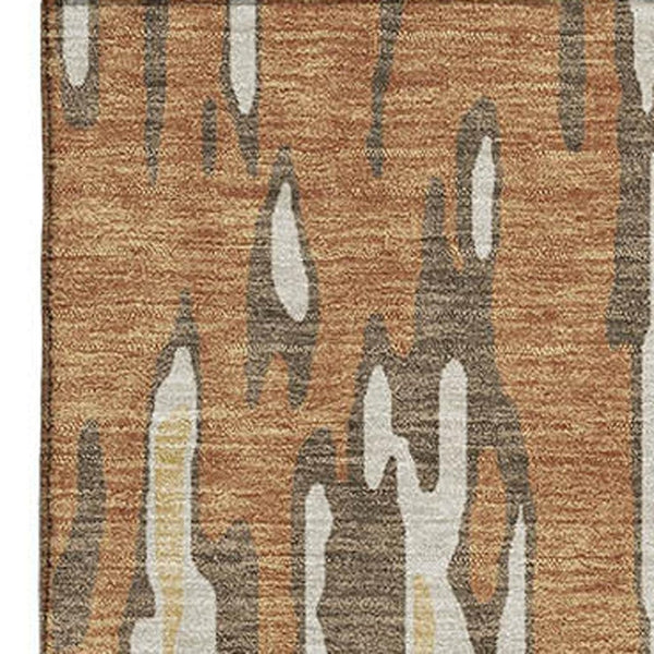 HomeRoots 10' Striped Washable Area Rug in Copper, Ivory & Brown – UV Protected, Durable & Family-Friendly Design 677801