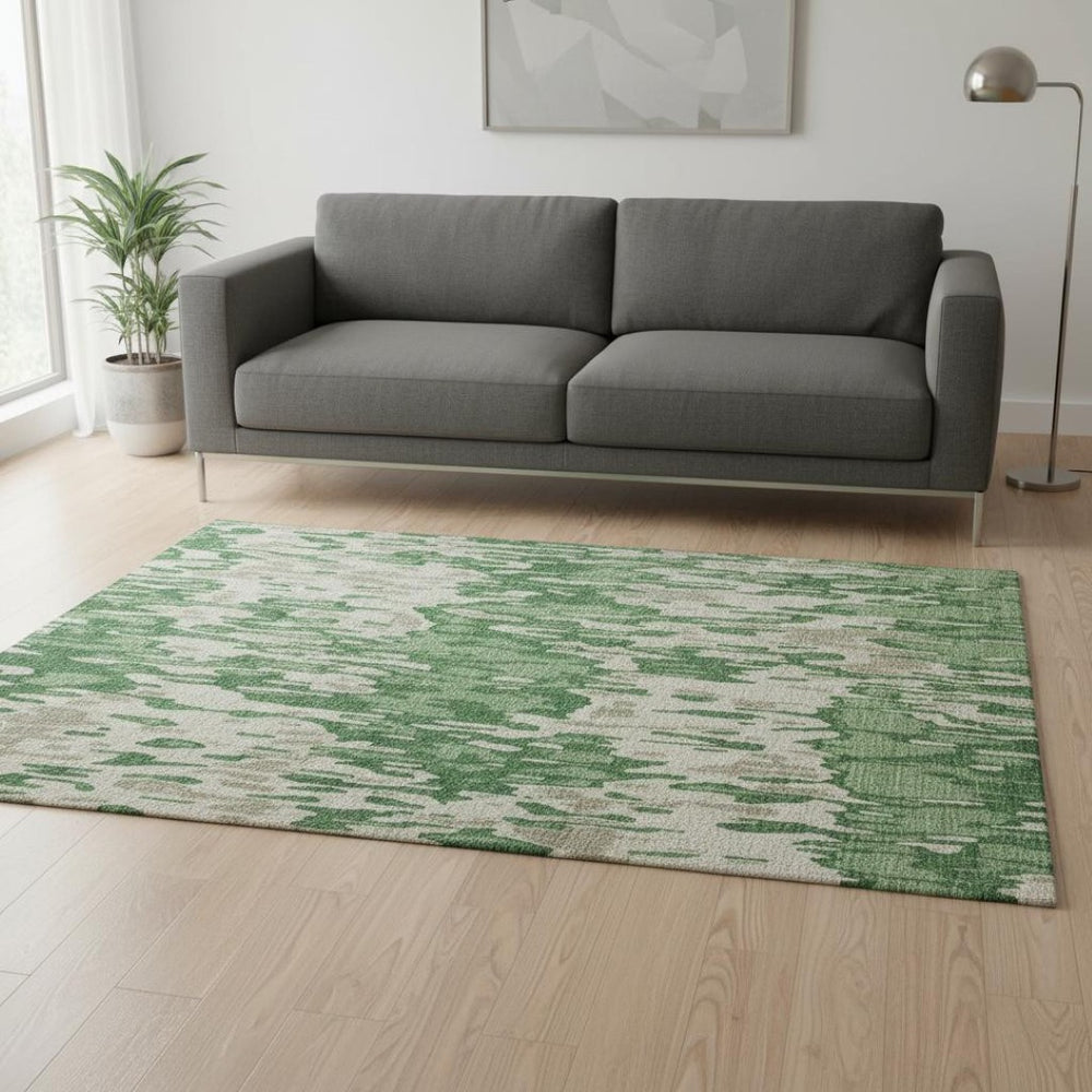 HomeRoots 5' X 8' Striped Area Rug in Green, Beige & Taupe - Stain-Resistant, UV-Protected, Easy Care! 677803