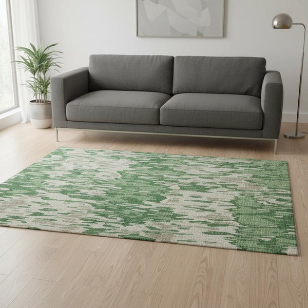 HomeRoots 5' X 8' Striped Area Rug in Green, Beige & Taupe - Stain-Resistant, UV-Protected, Easy Care! 677803