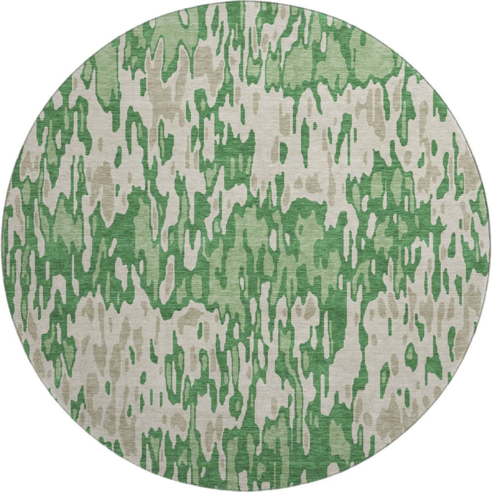 HomeRoots 8' Stylish Washable Round Rug in Green, Beige & Taupe Stripes – UV Protection & Easy Maintenance 677804