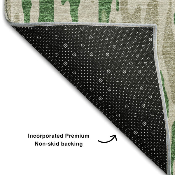 HomeRoots 8' Stylish Washable Round Rug in Green, Beige & Taupe Stripes – UV Protection & Easy Maintenance 677804