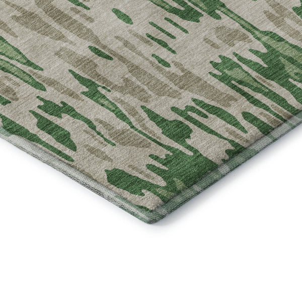 HomeRoots 8' Stylish Washable Round Rug in Green, Beige & Taupe Stripes – UV Protection & Easy Maintenance 677804