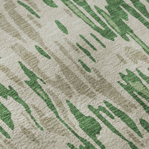 HomeRoots 8' Stylish Washable Round Rug in Green, Beige & Taupe Stripes – UV Protection & Easy Maintenance 677804