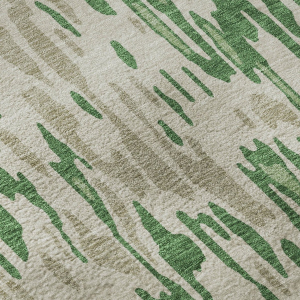 HomeRoots 8' Stylish Washable Round Rug in Green, Beige & Taupe Stripes – UV Protection & Easy Maintenance 677804