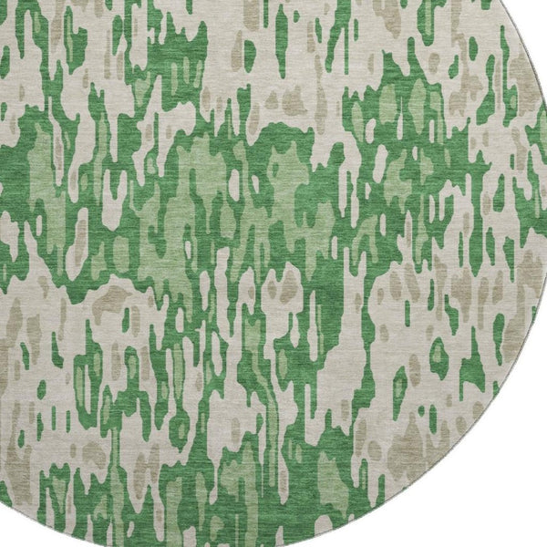 HomeRoots 8' Stylish Washable Round Rug in Green, Beige & Taupe Stripes – UV Protection & Easy Maintenance 677804
