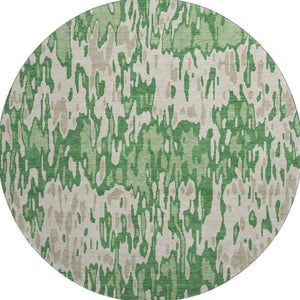 HomeRoots 8' Stylish Washable Round Rug in Green, Beige & Taupe Stripes – UV Protection & Easy Maintenance 677804
