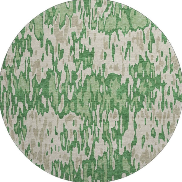 HomeRoots 8' Stylish Washable Round Rug in Green, Beige & Taupe Stripes – UV Protection & Easy Maintenance 677804
