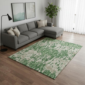 HomeRoots 8' X 10' Stylish Green Beige Taupe Striped Washable Area Rug with UV Protection for High-Traffic Areas 677805