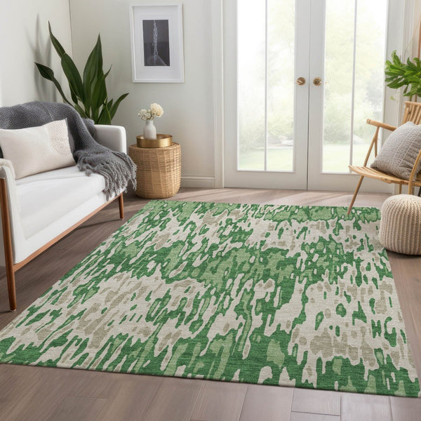 HomeRoots 8' X 10' Stylish Green Beige Taupe Striped Washable Area Rug with UV Protection for High-Traffic Areas 677805