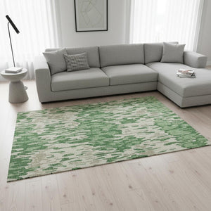 HomeRoots 9' X 12' Striped Washable Area Rug in Green Beige Taupe – UV Protected, Durable & Family-Friendly! 677806