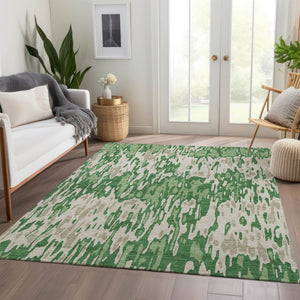HomeRoots 9' X 12' Striped Washable Area Rug in Green Beige Taupe – UV Protected, Durable & Family-Friendly! 677806