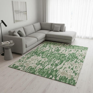 HomeRoots 10' X 14' Striped Washable Area Rug in Green, Beige & Taupe - Durable, UV Protected & Stylish! 677807