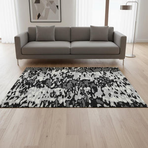 HomeRoots 5' X 8' Gray and Silver Striped Area Rug - Washable, UV-Protected, Stain-Resistant for Busy Homes 677809