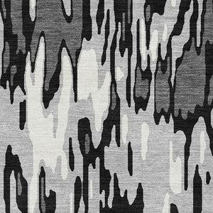 HomeRoots 5' X 8' Gray and Silver Striped Area Rug - Washable, UV-Protected, Stain-Resistant for Busy Homes 677809