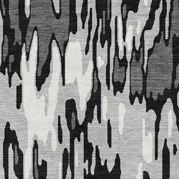 HomeRoots 5' X 8' Gray and Silver Striped Area Rug - Washable, UV-Protected, Stain-Resistant for Busy Homes 677809
