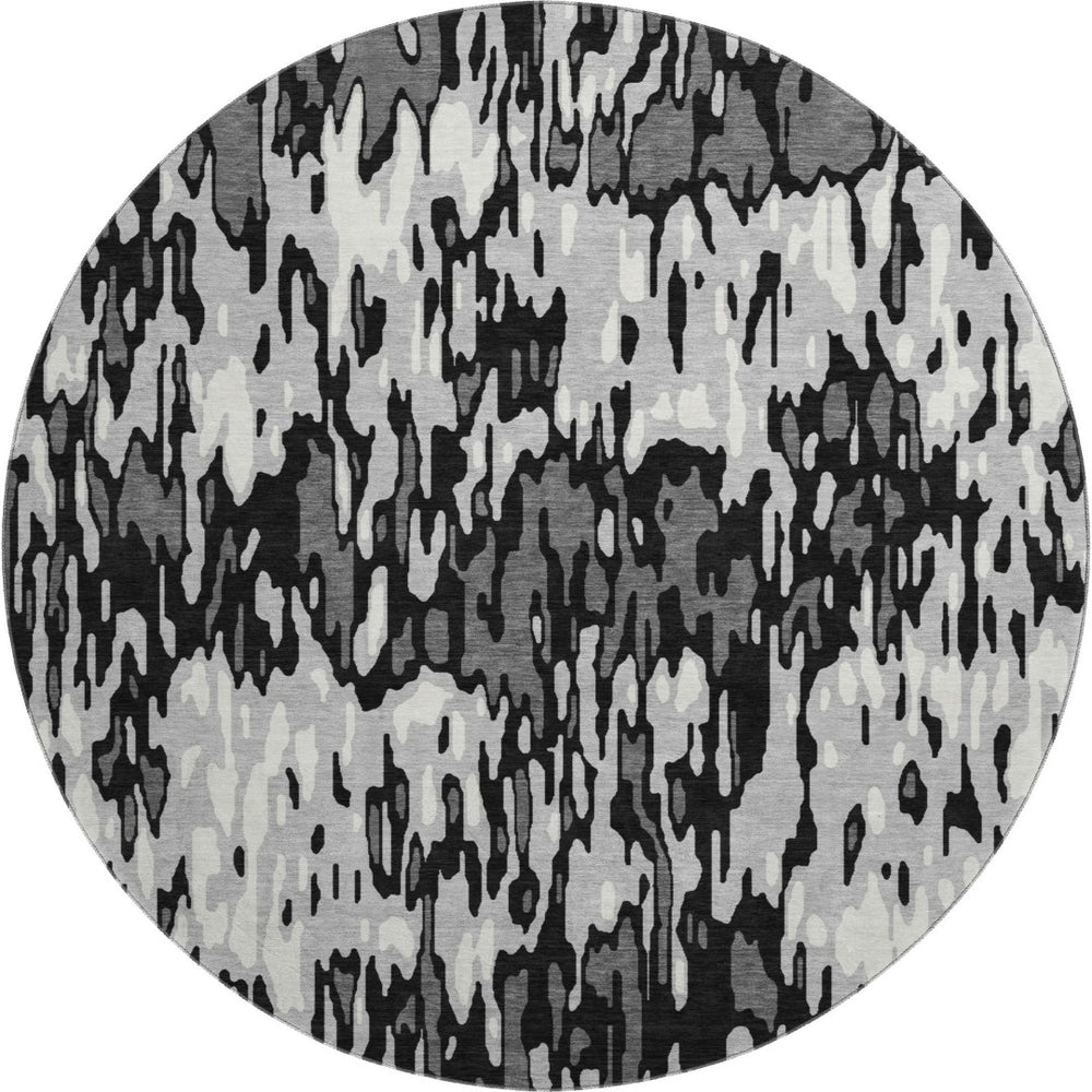 HomeRoots 8' Gray and Silver Striped Washable Round Rug – Stylish, Durable, UV-Protected for High-Traffic Areas 677810