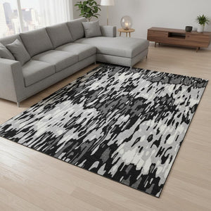 HomeRoots 8' X 10' Gray and Silver Striped Washable Area Rug - Durable, UV-Protected, Modern Elegance for Any Space 677811