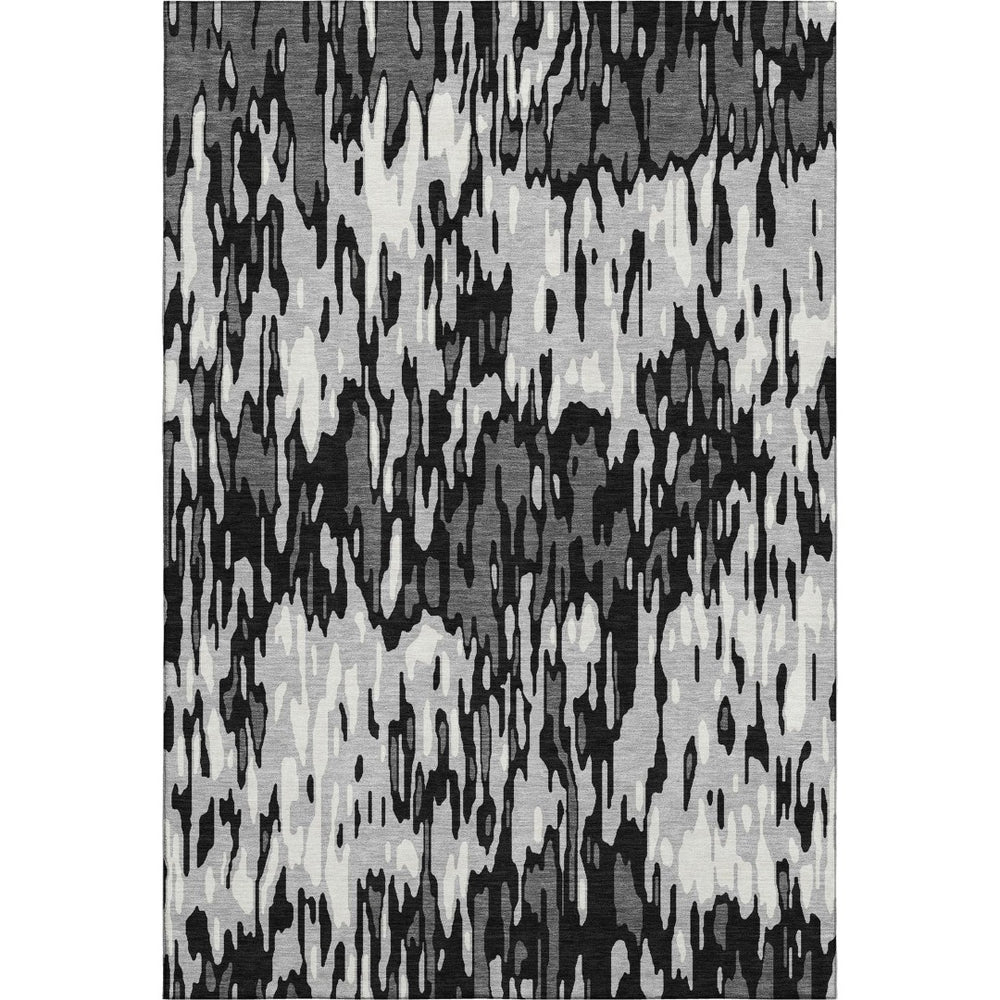 HomeRoots 8' X 10' Gray and Silver Striped Washable Area Rug - Durable, UV-Protected, Modern Elegance for Any Space 677811