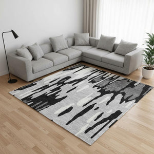 HomeRoots 9' X 12' Gray and Silver Striped Area Rug – Washable, UV Protected, Stylish & Durable for High-Traffic Rooms 677812