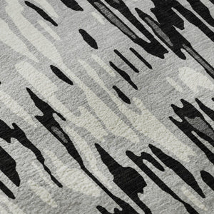 HomeRoots 9' X 12' Gray and Silver Striped Area Rug – Washable, UV Protected, Stylish & Durable for High-Traffic Rooms 677812