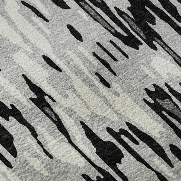 HomeRoots 9' X 12' Gray and Silver Striped Area Rug – Washable, UV Protected, Stylish & Durable for High-Traffic Rooms 677812