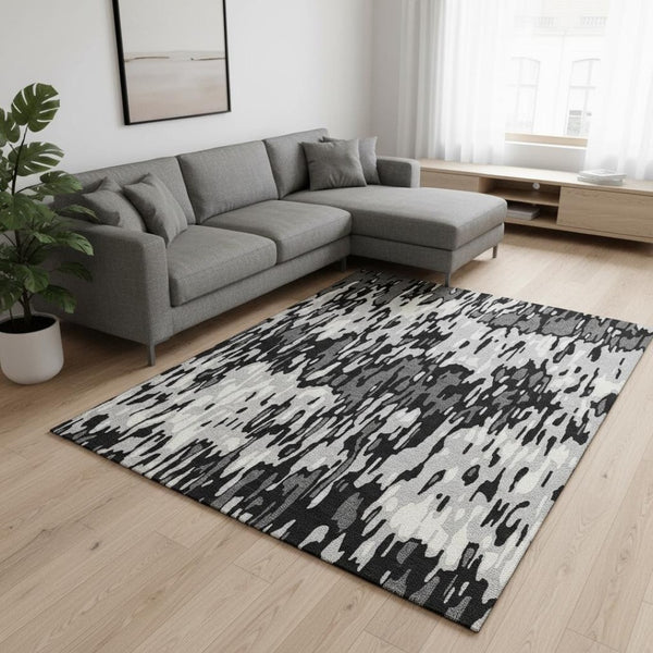 HomeRoots 10' Gray and Silver Striped Washable Area Rug - Stylish, UV-Protected, Easy-Care for Busy Homes! 677813